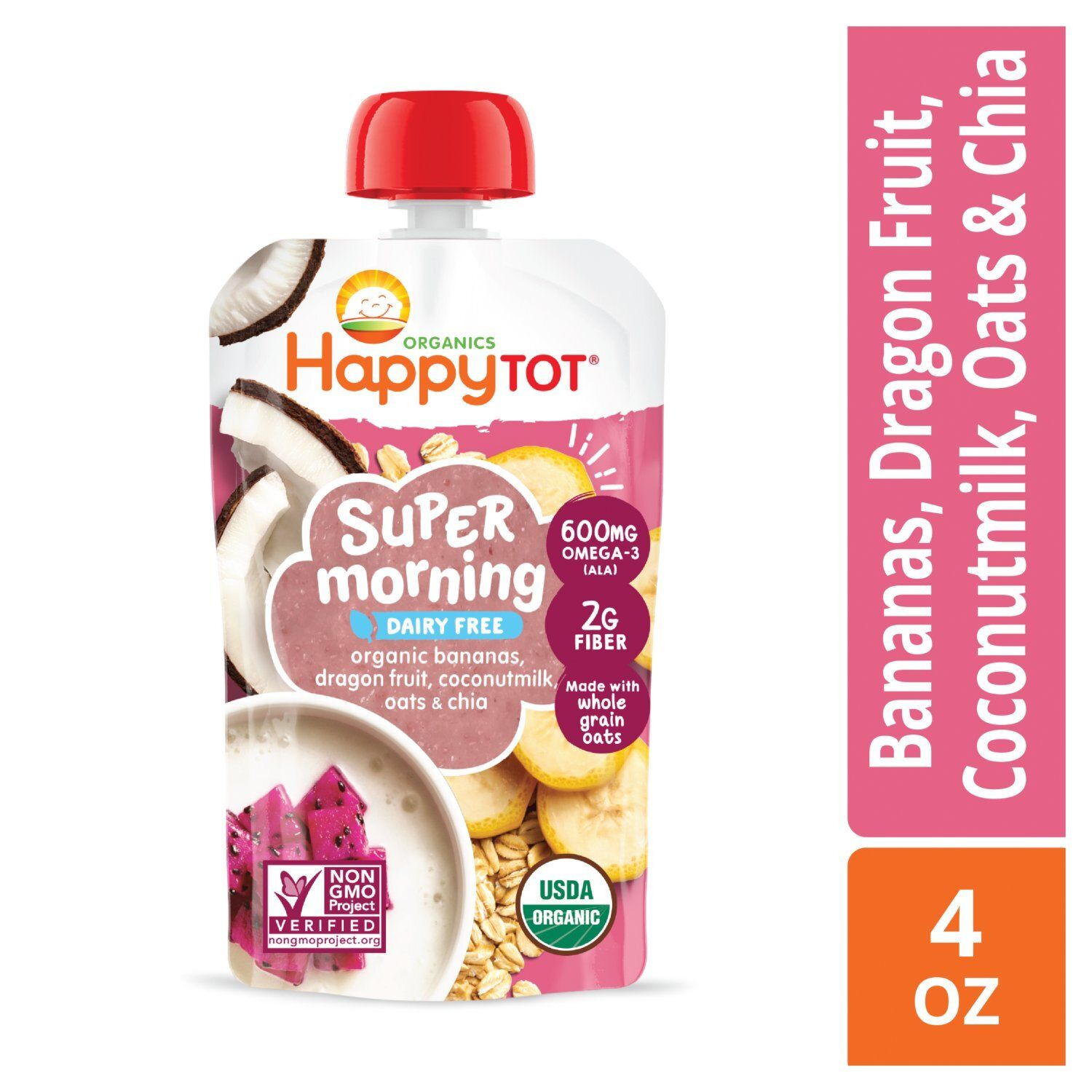 Happy Tot Organics Super Morning Dairy Free Fruit &amp; Grain Blend Baby Food, Stage 4, 4 oz