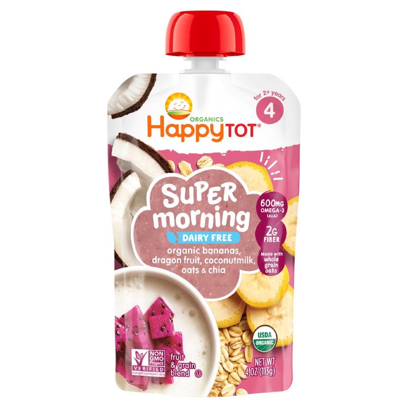 Happy Tot Organics Super Morning Dairy Free Fruit &amp; Grain Blend Baby Food, Stage 4, 4 oz