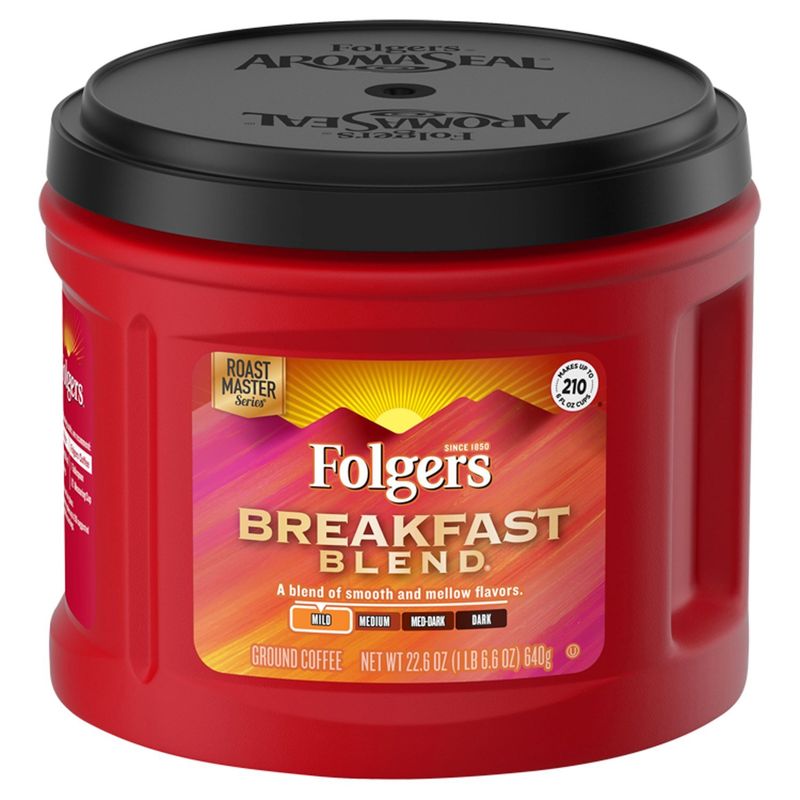 Folgers Breakfast Blend Mild Ground Coffee, 22.6 oz