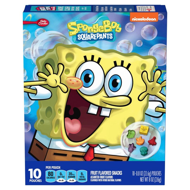 Betty Crocker SpongeBob SquarePants Assorted Fruit Flavored Snack, 0.8 oz, 10 count
