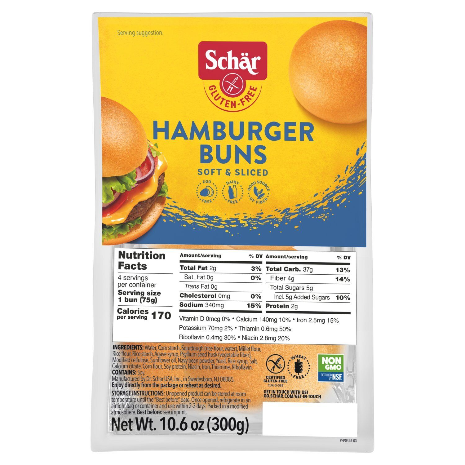 Schär Gluten-Free Soft &amp; Sliced Hamburger Buns, 10.6 oz