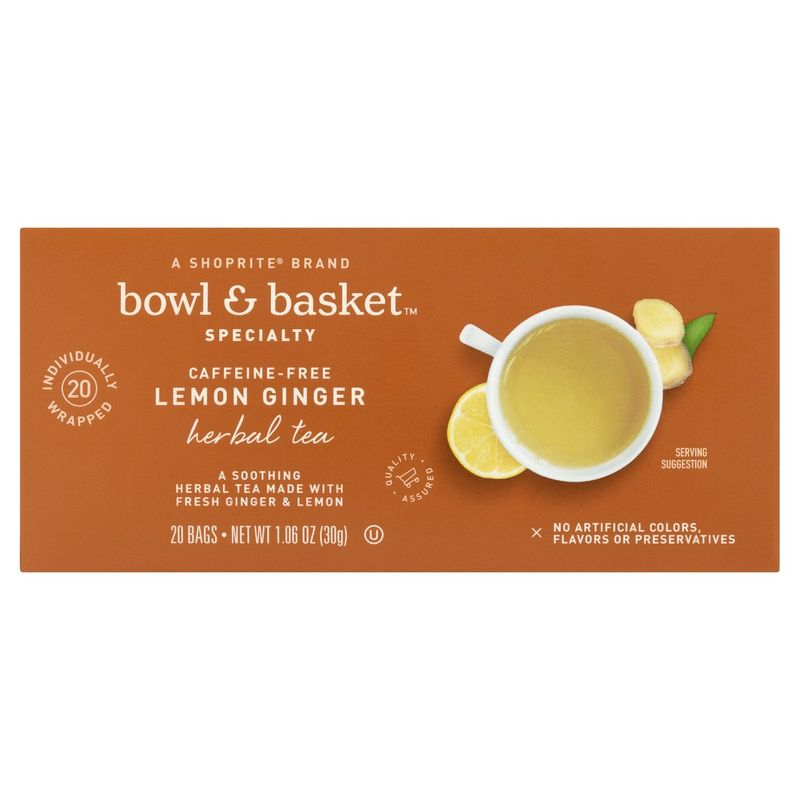 Bowl &amp; Basket Specialty Caffeine-Free Lemon Ginger Herbal Tea Bags, 20 count, 1.06 oz
