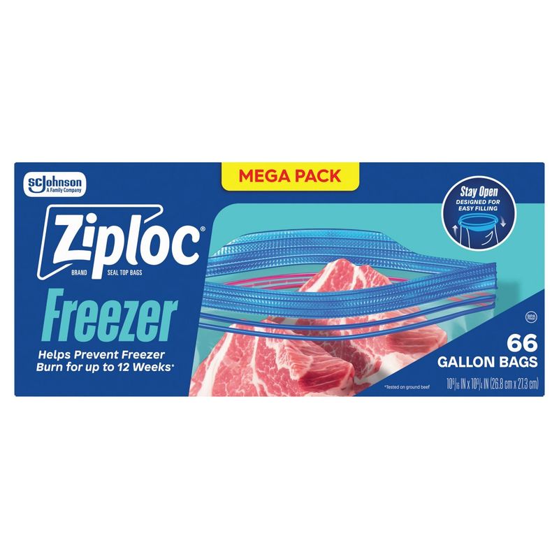 Ziploc Freezer Gallon Seal Top Bags Mega Pack, 66 count