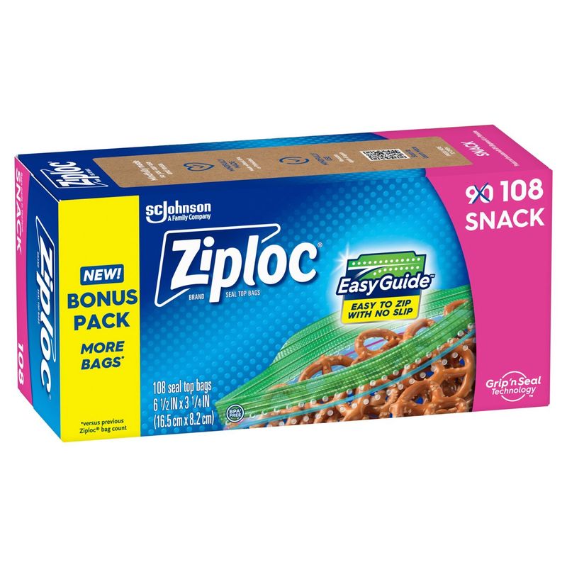 Ziploc Snack Seal Top Bags Bonus Pack, 108 count