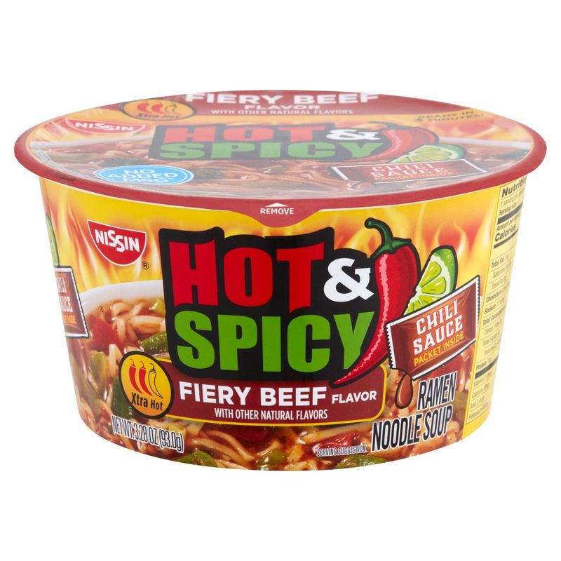 Nissin Fiery Beef Flavor Hot &amp; Spicy Ramen Noodle Soup, 3.28 oz
