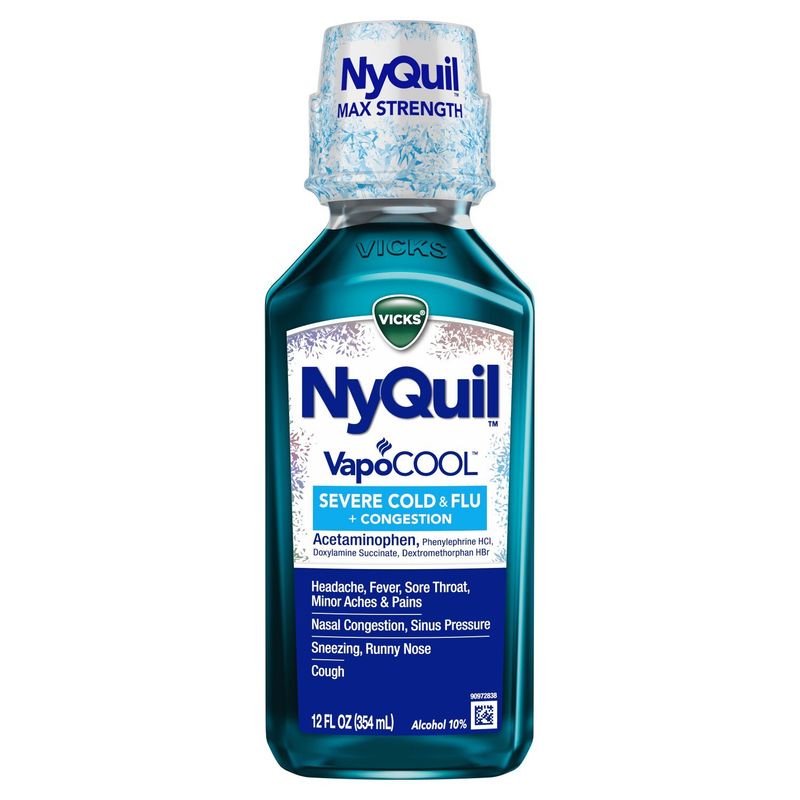 Vicks NyQuil VapoCOOL SEVERE Cold, Flu + Congestion Liquid Over-the-Counter Medicine, Powerful Nigh
