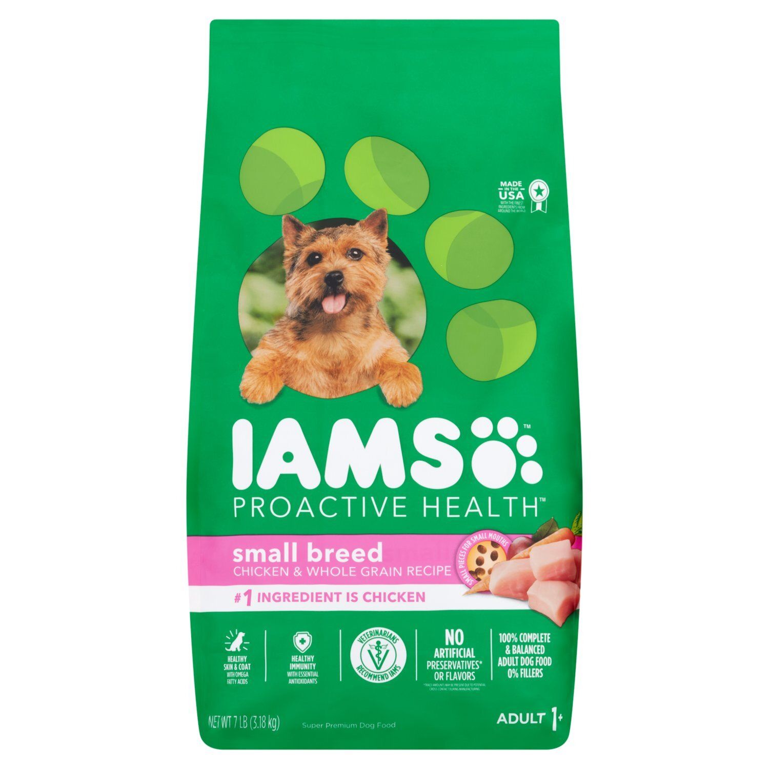 Iams Proactive Health Chicken &amp; Whole Grain Recipe Small Breed Adult 1+ Super Premium Dog Food, 7 lb