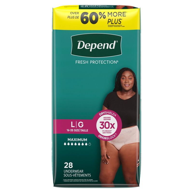 Depend Fresh Protection Maximum Underwear, Size L, 28 count