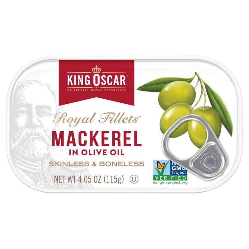 King Oscar Royal Fillets Skinless &amp; Boneless Mackerel in Olive Oil, 4.05 oz