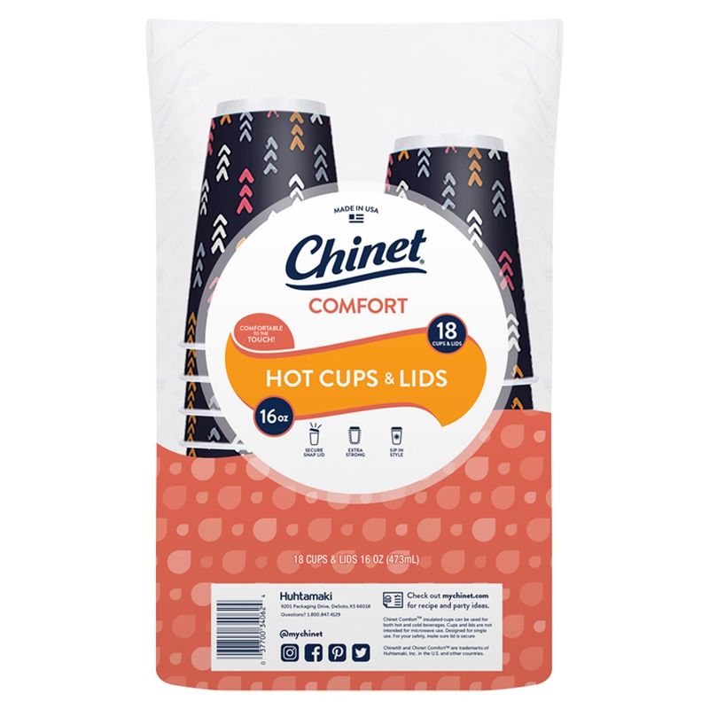 Chinet 16 oz Comfort Hot Cups &amp; Lids, 18 count