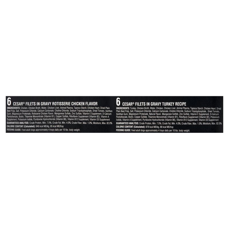 CESAR Filets in Gravy Poultry Lovers Canine Cuisine., Chicken and Turkey, 3.5 oz., 12 Count
