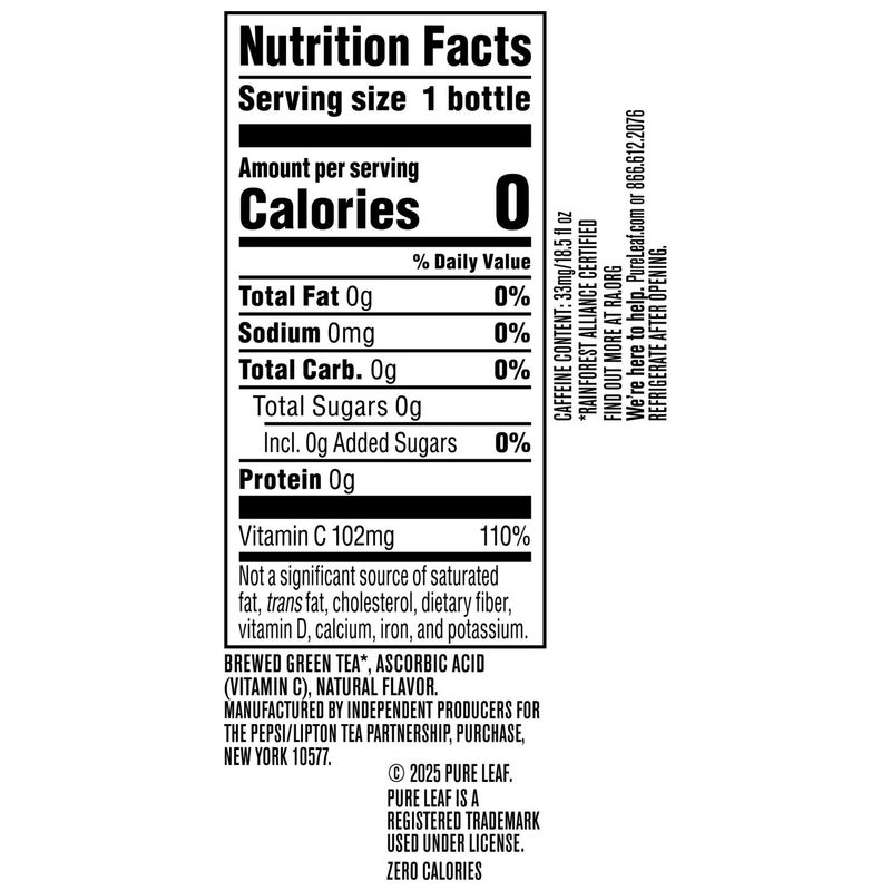 Pure Leaf No Sugar Real Brewed Tea Green Tea Unsweetened 18.5 Fl Oz