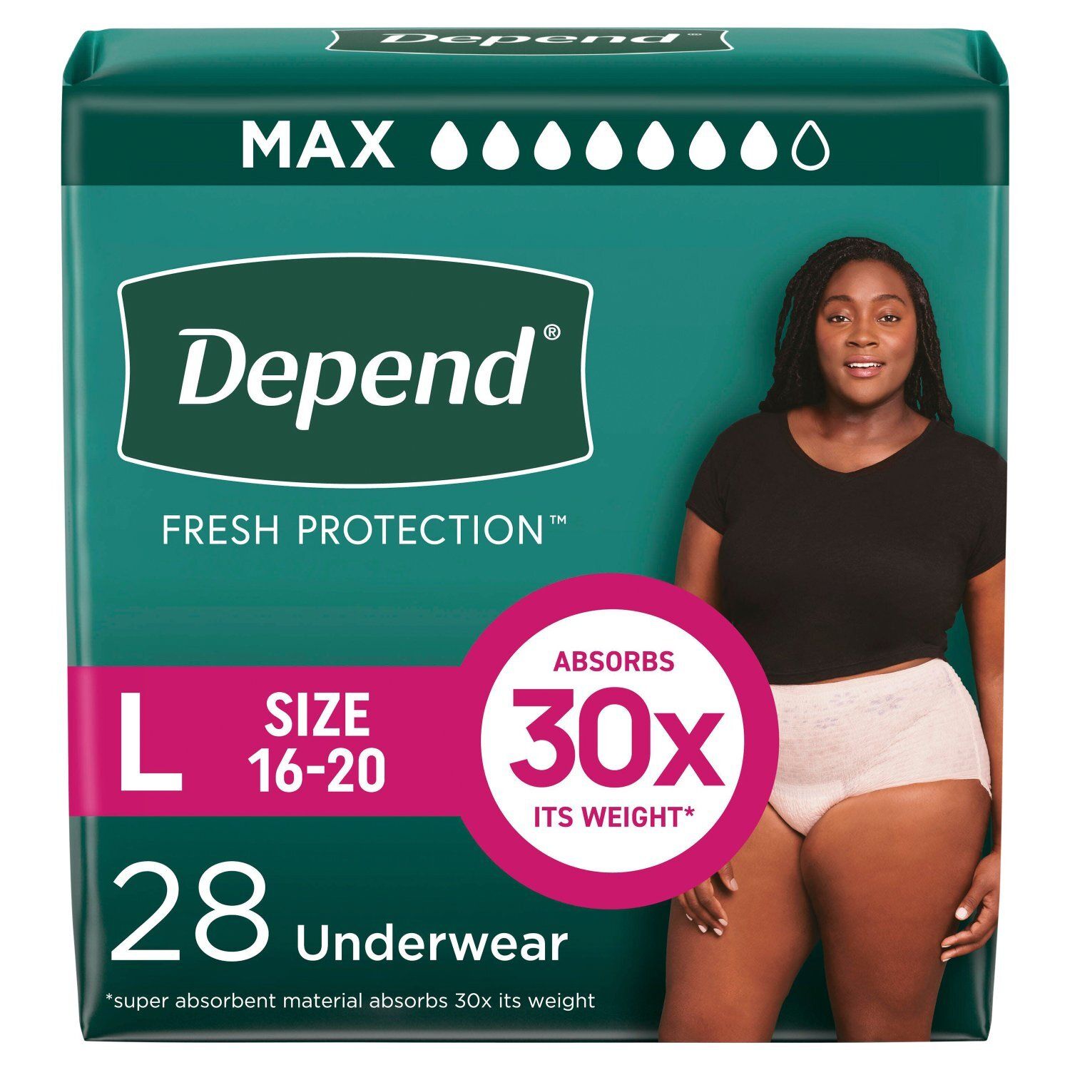 Depend Fresh Protection Maximum Underwear, Size L, 28 count