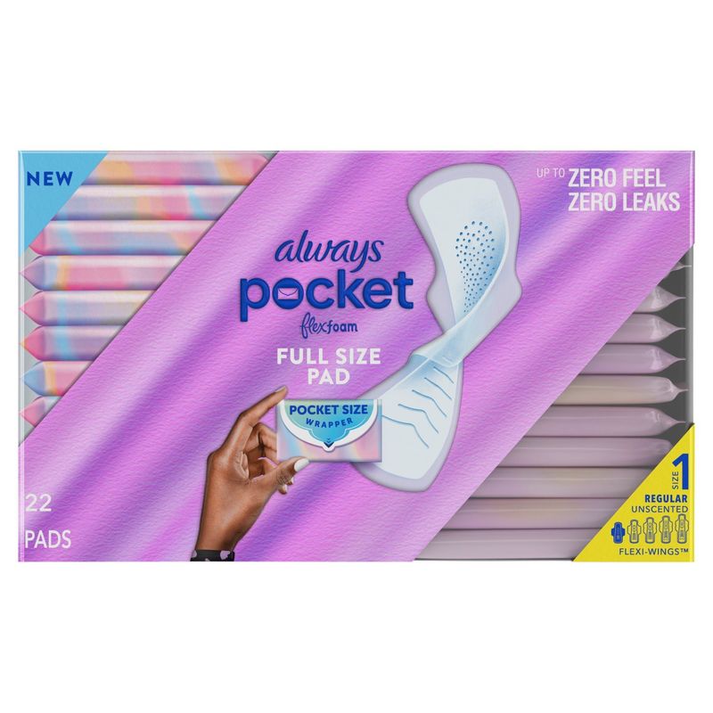 Always Pocket Flex Foam Regular Unscented Full Size Pad, Size 1, 22 counts