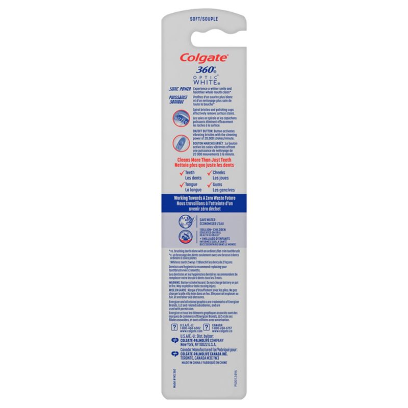Colgate 360 Optic White Sonic Powered Soft Toothbrush with Tongue and Cheek Cleaner