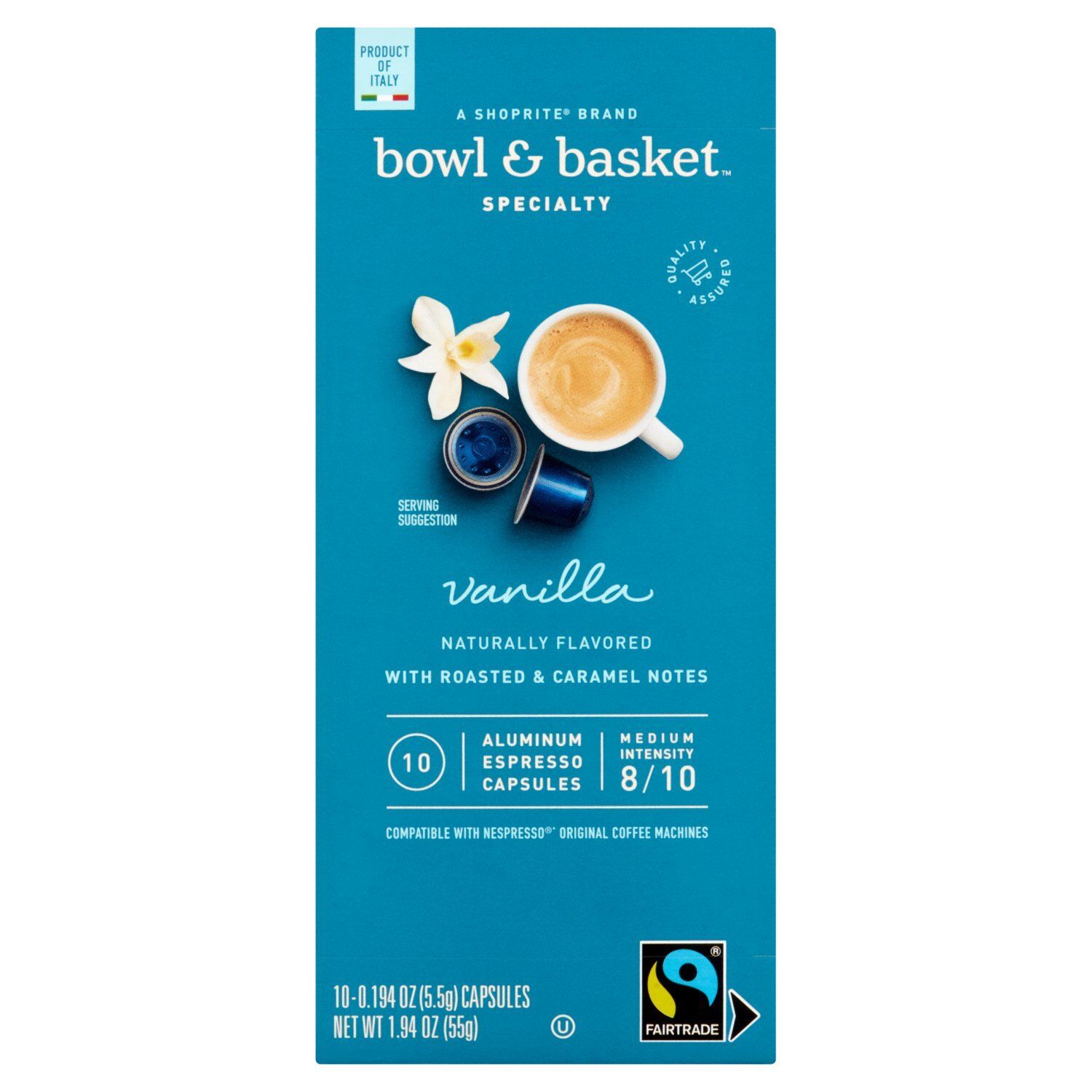Bowl &amp; Basket Specialty Vanilla Aluminum Espresso Capsules, 0.194 oz, 10 count
