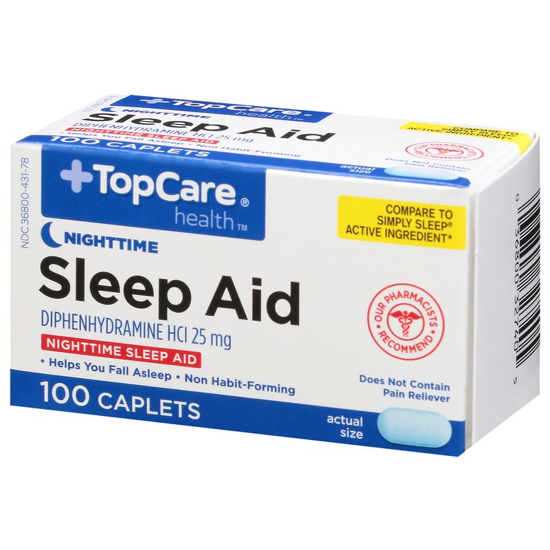 TopCare Diphenhydramine Night Time Sleep Aid Fast Caps, 100 each