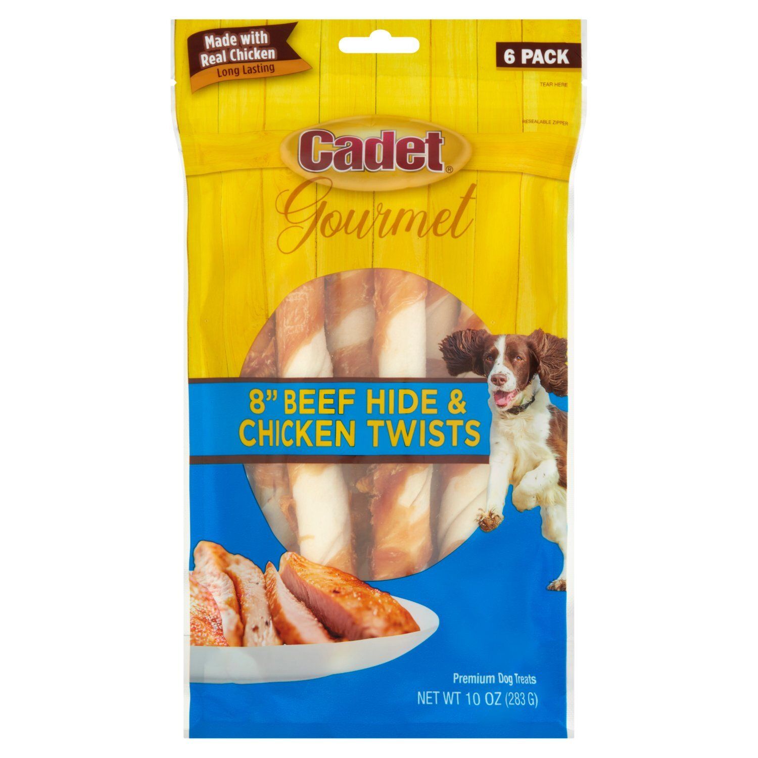 Cadet Gourmet 8" Beef Hide &amp; Chicken Twists Premium Dog Treats, 6 count, 10 oz