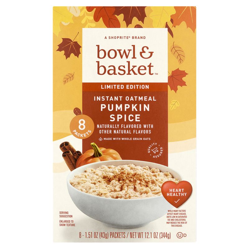 Bowl &amp; Basket Pumpkin Spice Instant Oatmeal Limited Edition, 1.51 oz, 8 count