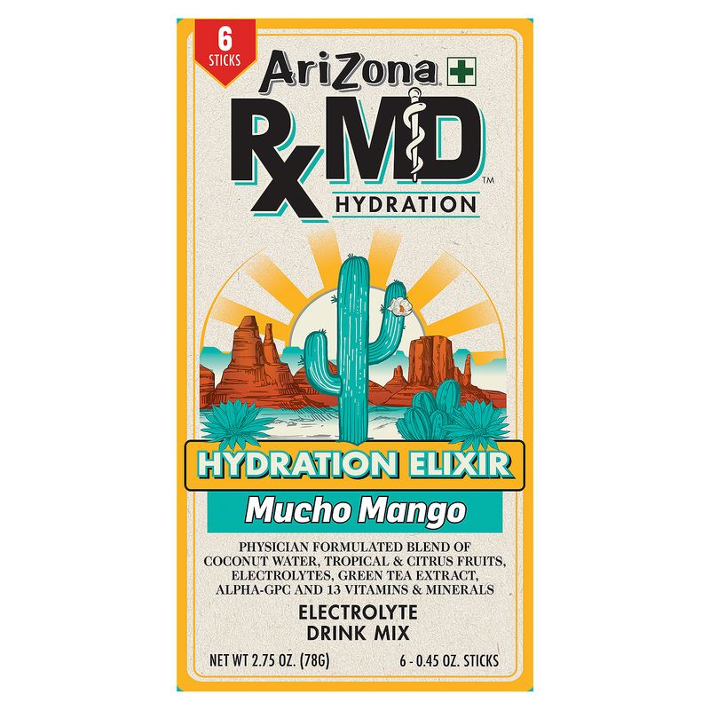 AriZona RXMD Hydration Elixir Mucho Mango Electrolyte Drink Mix, 0.45 oz, 6 count
