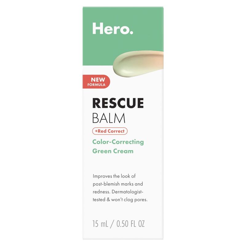 Hero. +Red Correct Color-Correcting Green Cream Rescue Balm, 0.50 fl oz