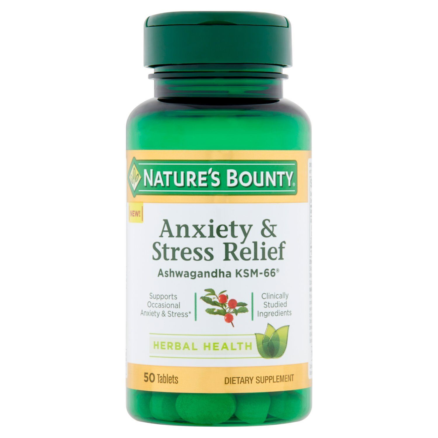 Nature's Bounty Ashwagandha KSM-66 Anxiety &amp; Stress Relief Tablets, 50 count
