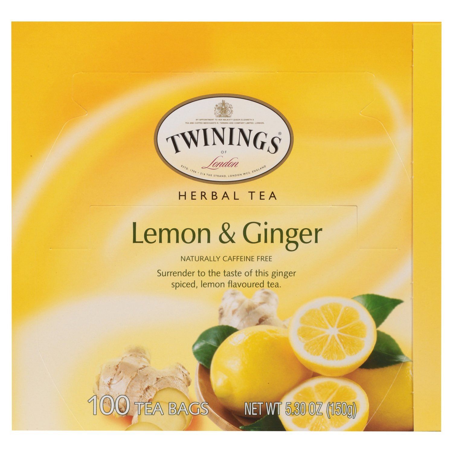 Twinings Lemon &amp; Ginger Flavoured Herbal Tea Bags Value Pack, 100 count, 5.30 oz