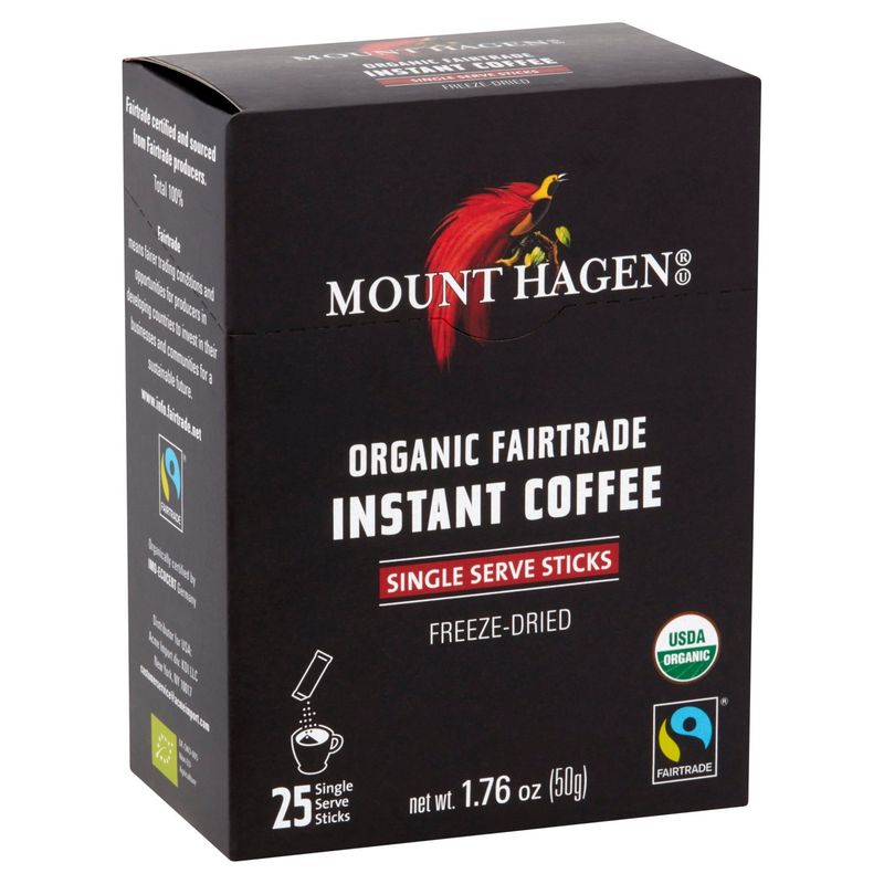 Mount Hagen Organic Fairtrade Instant Coffee, 25 count, 1.76 oz