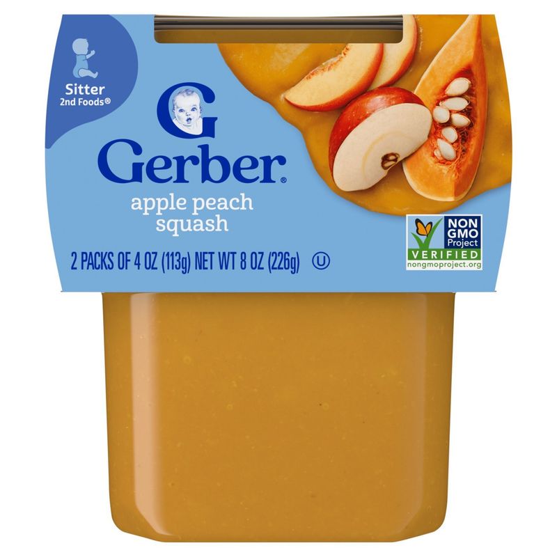 Gerber 2nd Foods Apple Peach Squash Baby Food, Sitter, 4 oz, 2 count