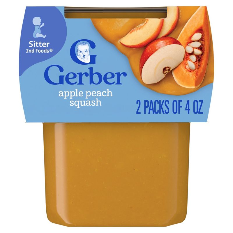 Gerber 2nd Foods Apple Peach Squash Baby Food, Sitter, 4 oz, 2 count