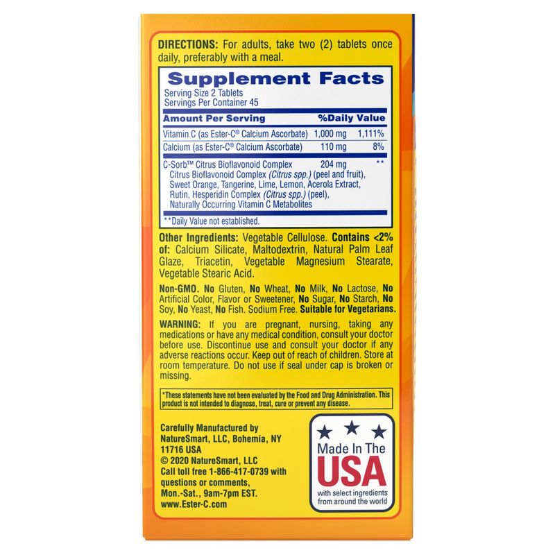 Ester-C Vegetarian Coated Tablets Dietary Supplement, 500 mg, 90 count