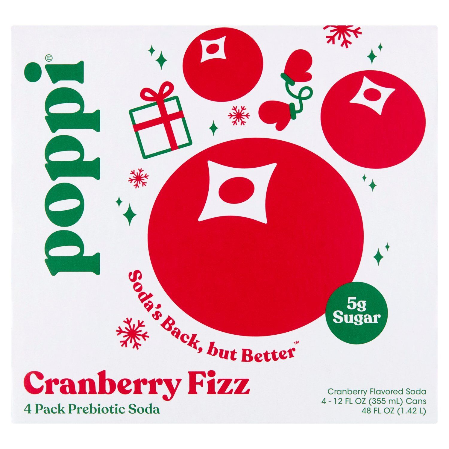 Poppi Cranberry Fizz Prebiotic Soda, 12 fl oz, 4 count