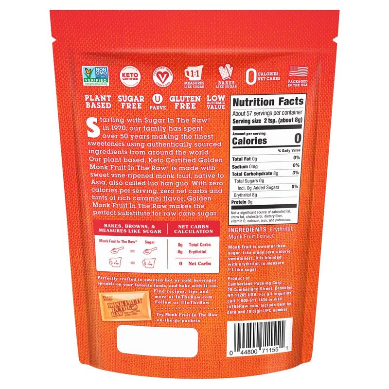 Monk Fruit In The Raw Golden Zero Calorie Sweetener, 16 oz