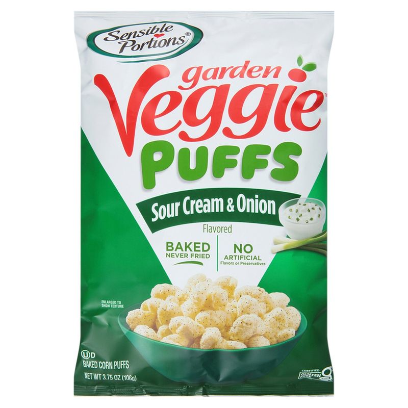 Sensible Portions Garden Veggie Sour Cream &amp; Onion Flavored Baked Corn Puffs, 3.75 oz