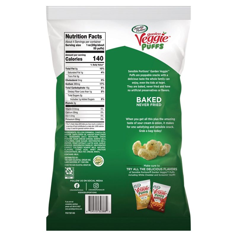 Sensible Portions Garden Veggie Sour Cream &amp; Onion Flavored Baked Corn Puffs, 3.75 oz