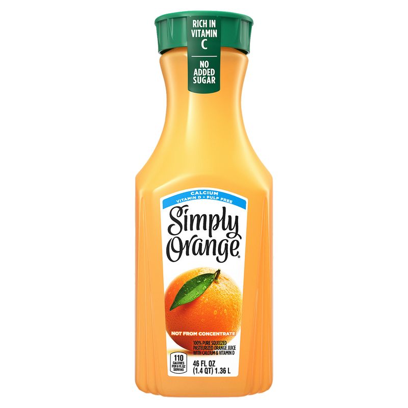 Simply No Added Sugar Calcium Vitamin D Pulp Free Orange Juice, 46 fl oz