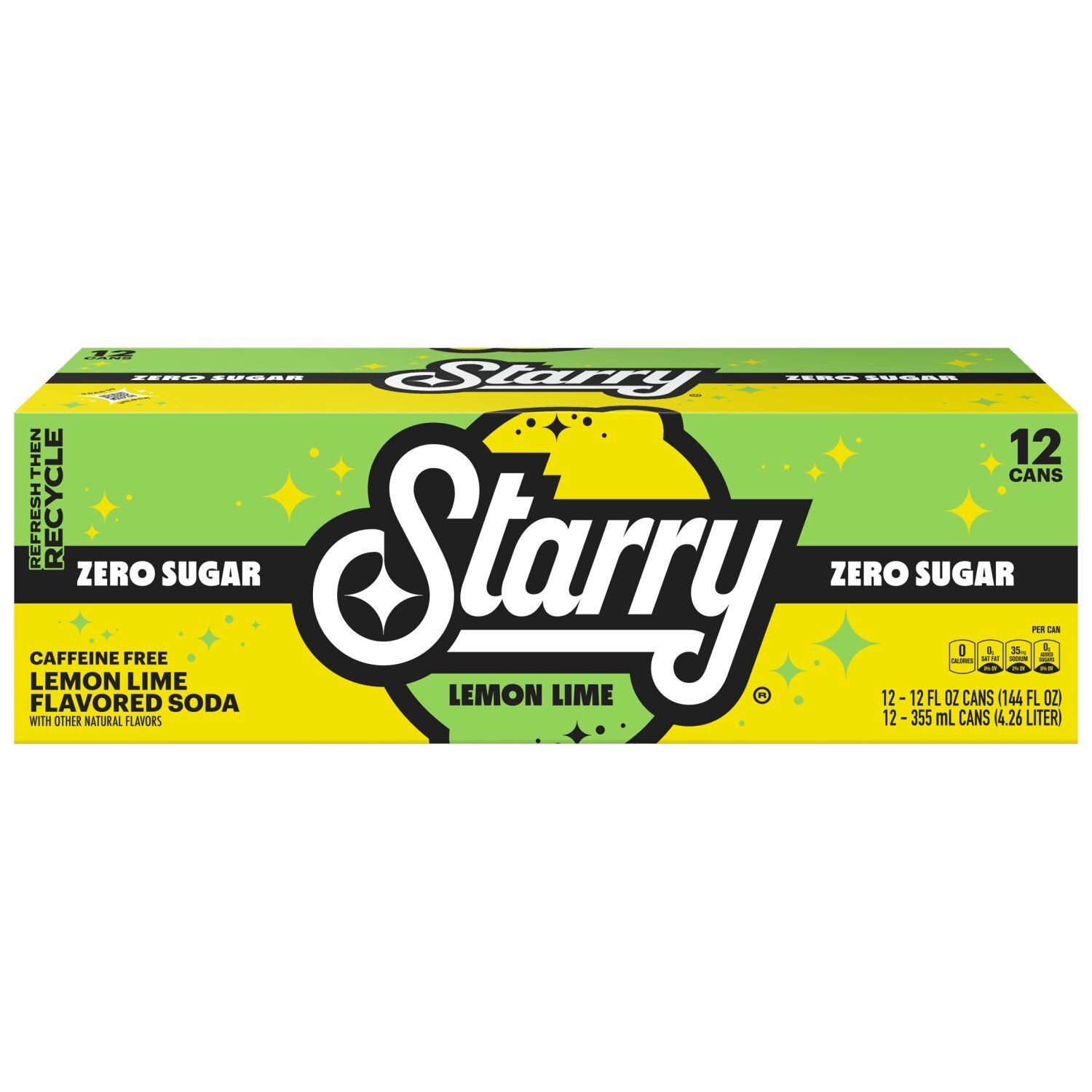 Starry Zero Sugar Soda Lemon Lime 12 Fl Oz, 12 Count