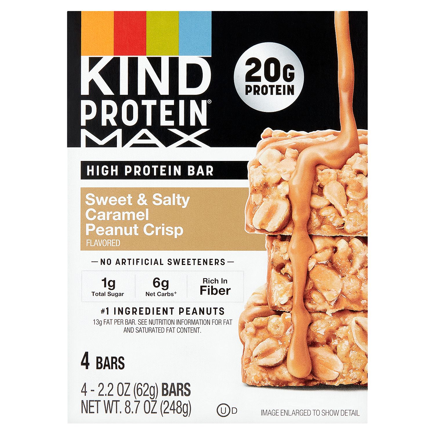 Kind Protein Max Sweet &amp; Salty Caramel Peanut Crisp Flavored High Protein Bar, 2.2 oz, 4 count