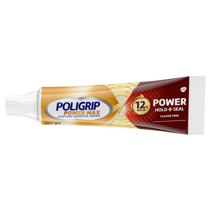 Poligrip Power Max Power Hold + Seal Denture Cream, Flavor Free, 2.2 oz