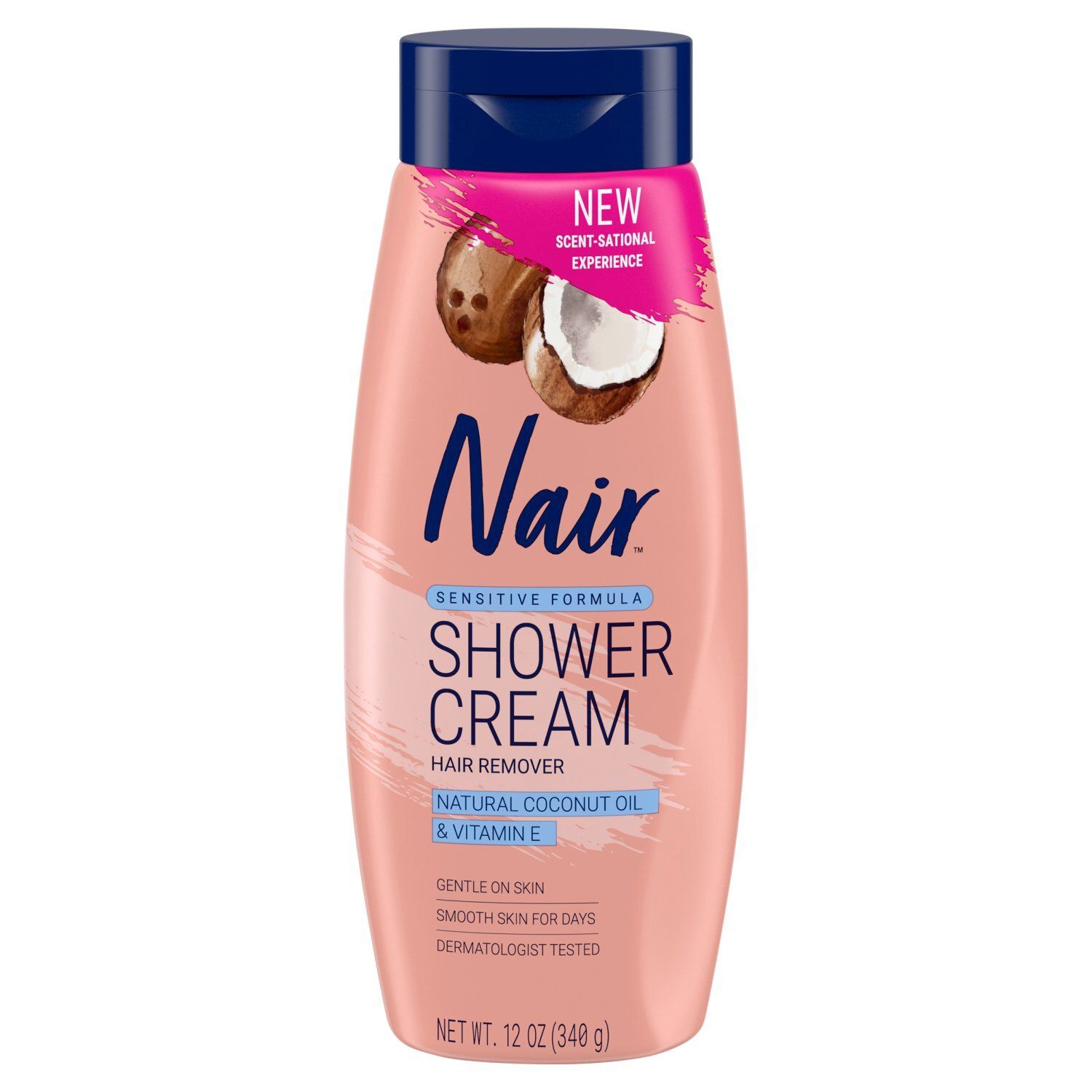 Nair Natural Coconut Oil &amp; Vitamin E Hair Remover Shower Cream, 12 oz