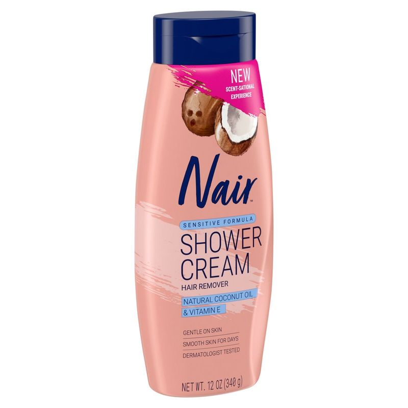 Nair Natural Coconut Oil &amp; Vitamin E Hair Remover Shower Cream, 12 oz