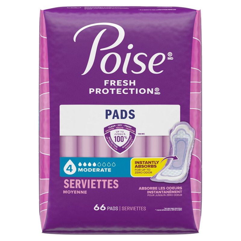 Poise Fresh Protection Moderate Pads, 66 count
