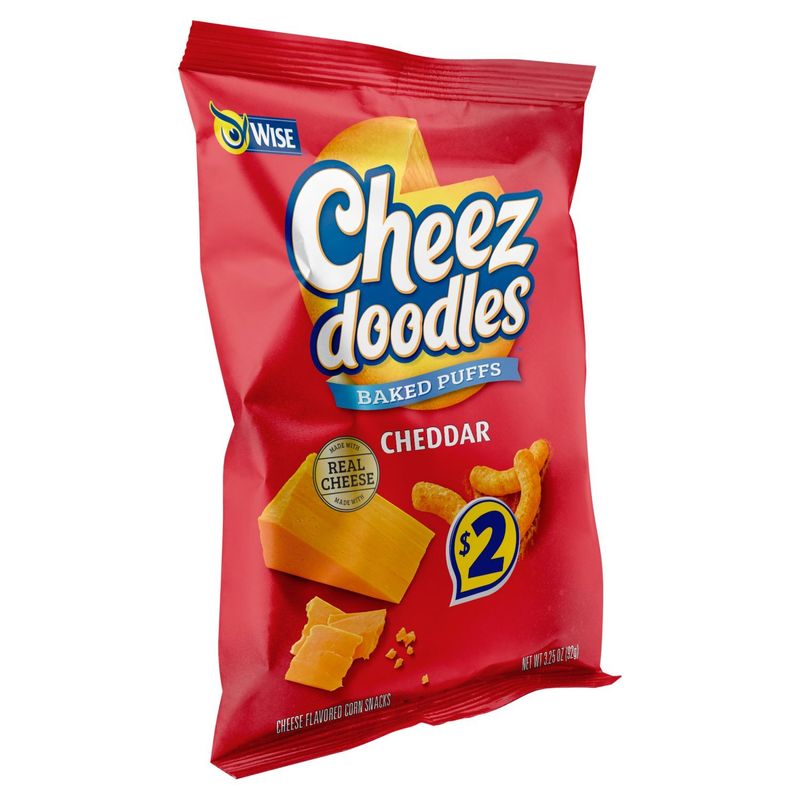 Wise Cheez Doodles Baked Puffs Cheddar Cheese Flavored Corn Snacks, 3.25 oz