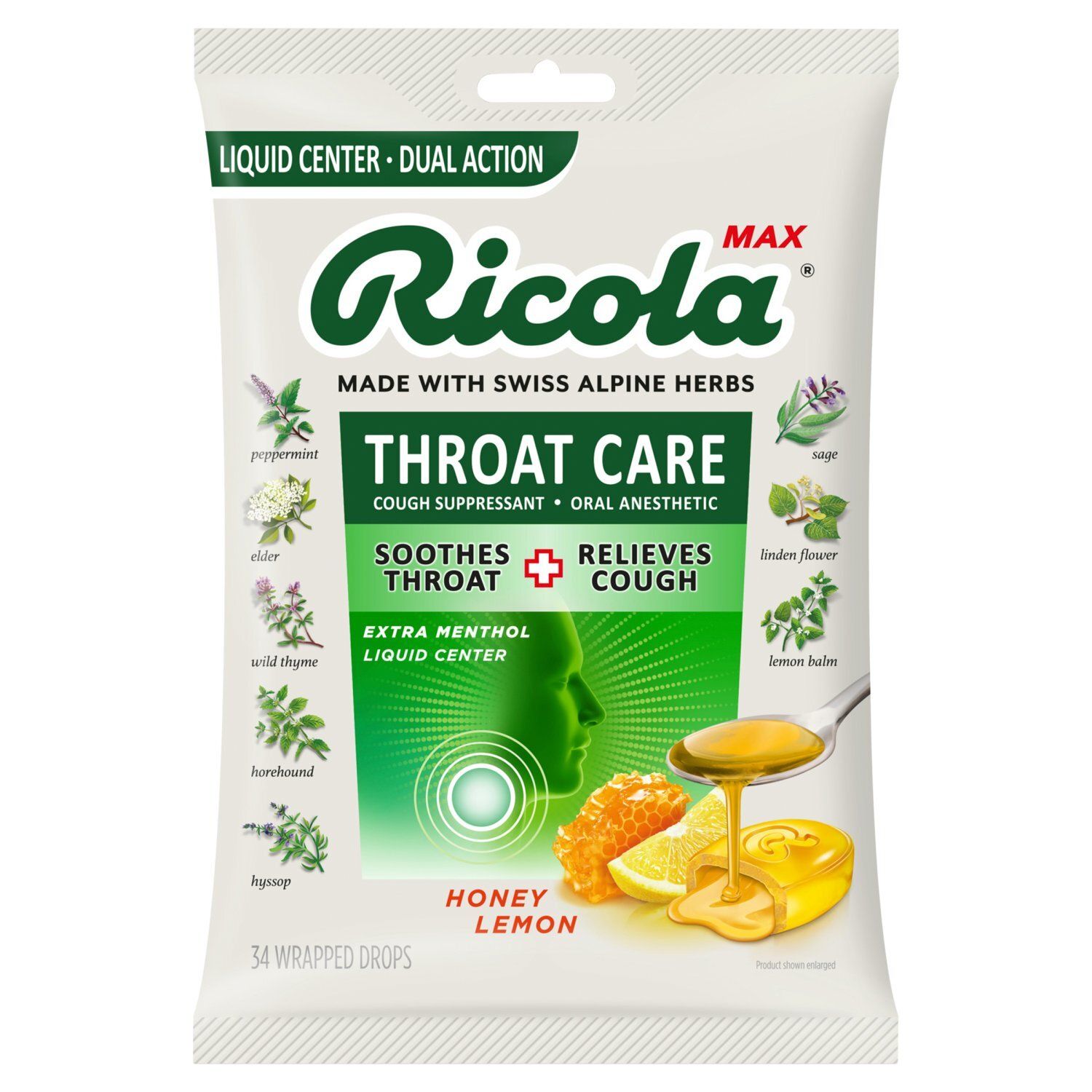 Ricola Max Honey Lemon Throat Care Drops, 34 count