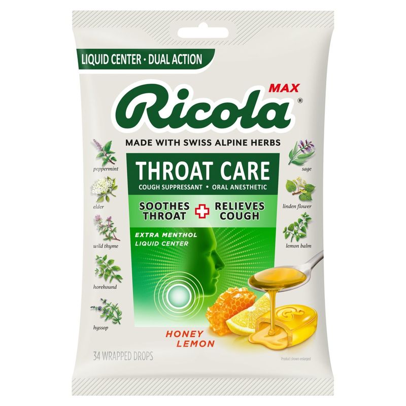 Ricola Max Honey Lemon Throat Care Drops, 34 count