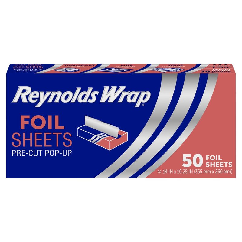 Reynolds Wrap Pre-Cut Pop-Up Foil Sheets, 14 in x 10.25 in, 50 count