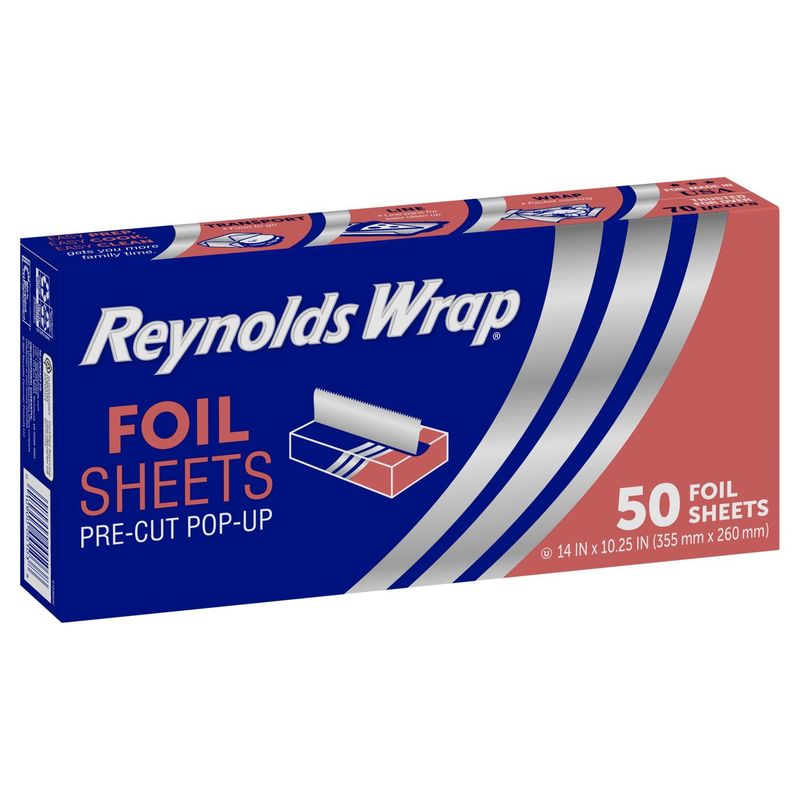 Reynolds Wrap Pre-Cut Pop-Up Foil Sheets, 14 in x 10.25 in, 50 count