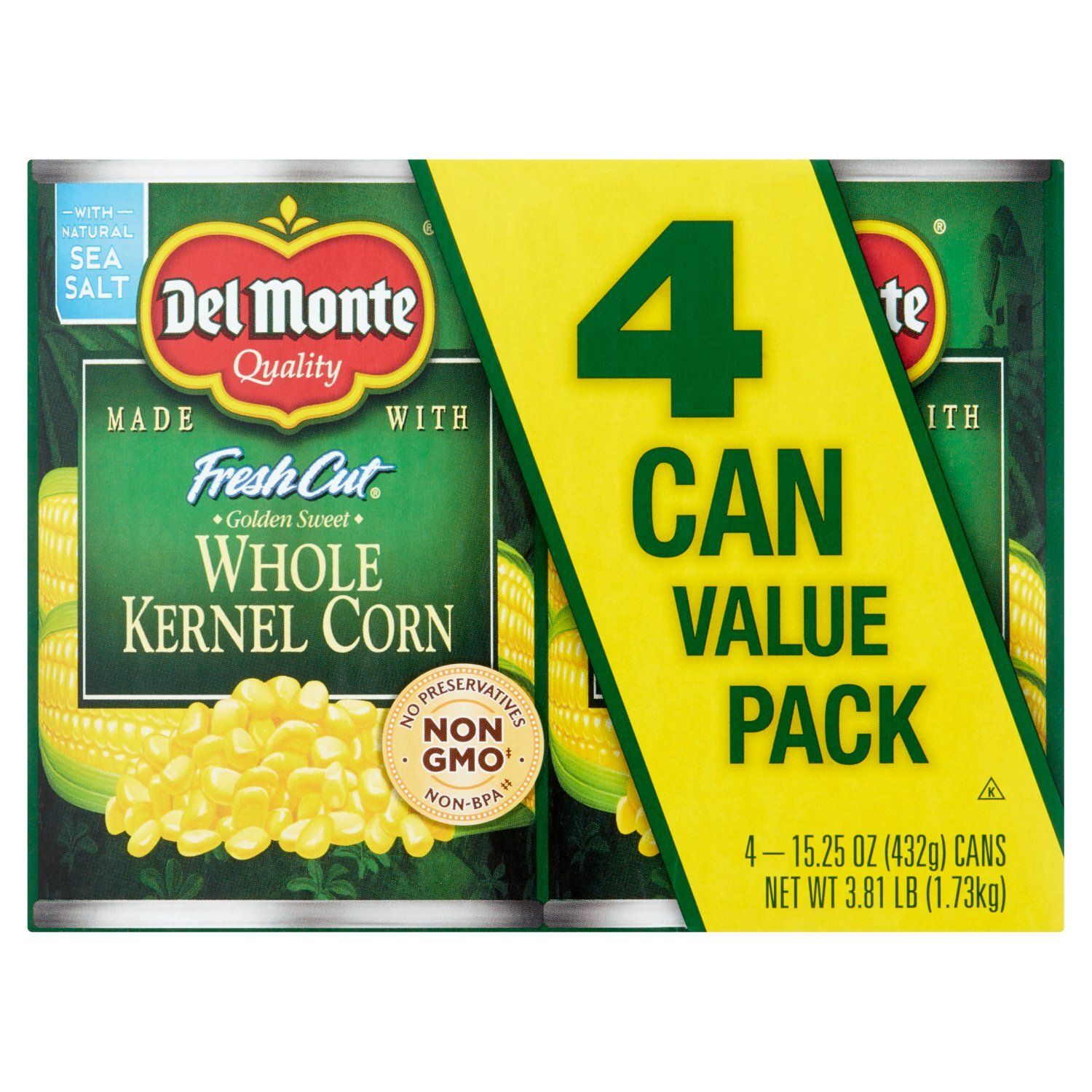 Del Monte Fresh Cut Golden Sweet Whole Kernel Corn, 4 count, 15.25 oz