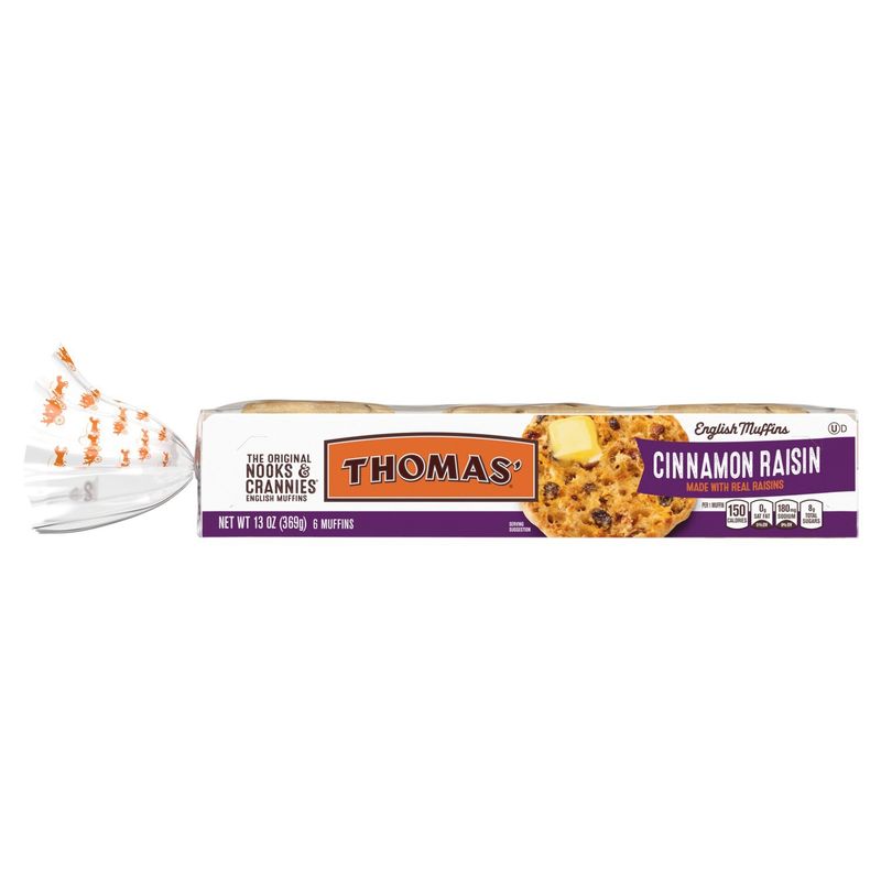 Thomas' Nooks &amp; Crannies Cinnamon Raisin English Muffins, 6 count, 13 oz
