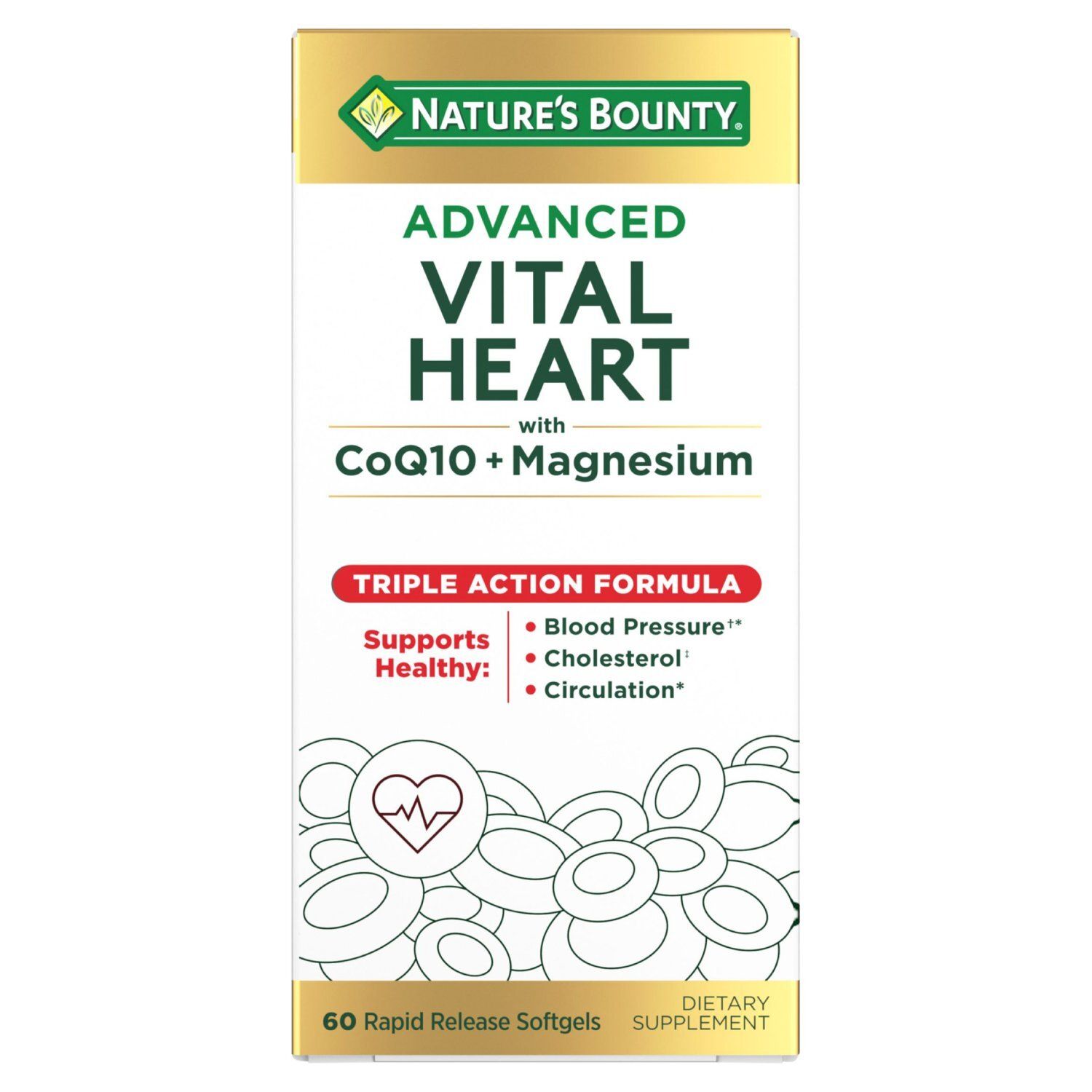 Nature's Bounty Advanced Vital Heart with CoQ10 + Magnesium Softgels Dietary Supplement, 60 count